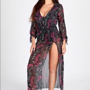 High Split Wrap Dress with Bodysuit Enclosure